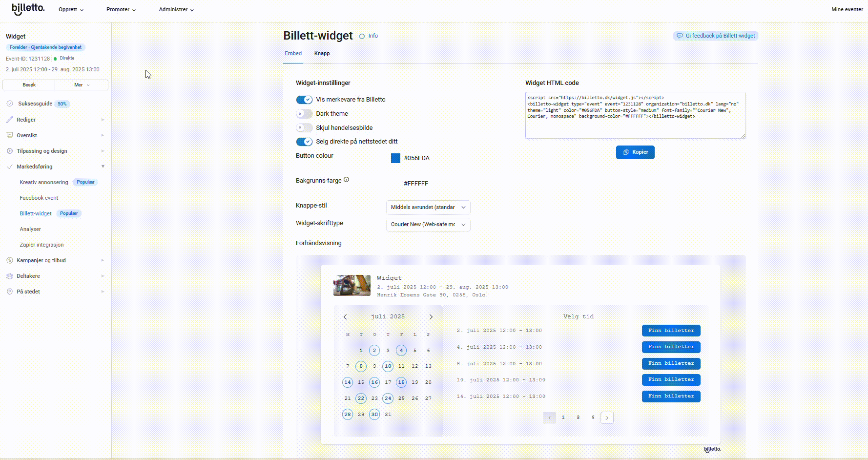 Optagelse Widget Recurring NO