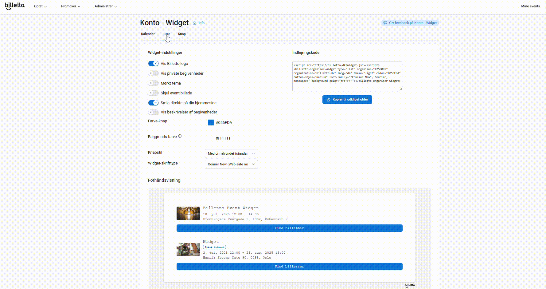 Optagelse Widget account DK