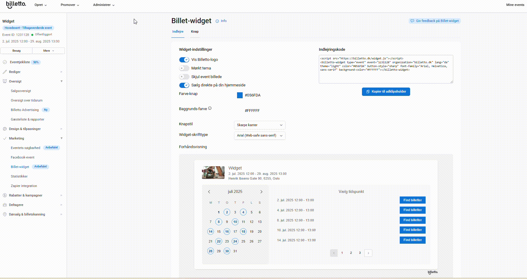 Optagelse Widget reccurring DK