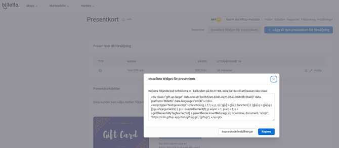 giftcard widget code SE